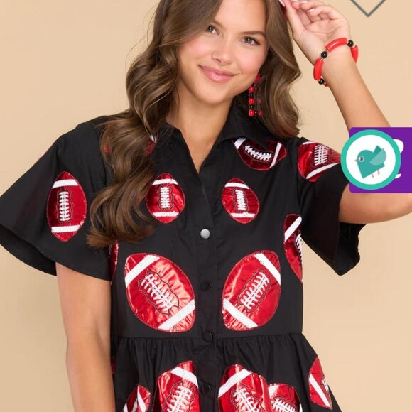 QUEEN OF SPARKLES | Black & Red Football Romper | NEW/NEVER WORN | Size: XS - Picture 6 of 9